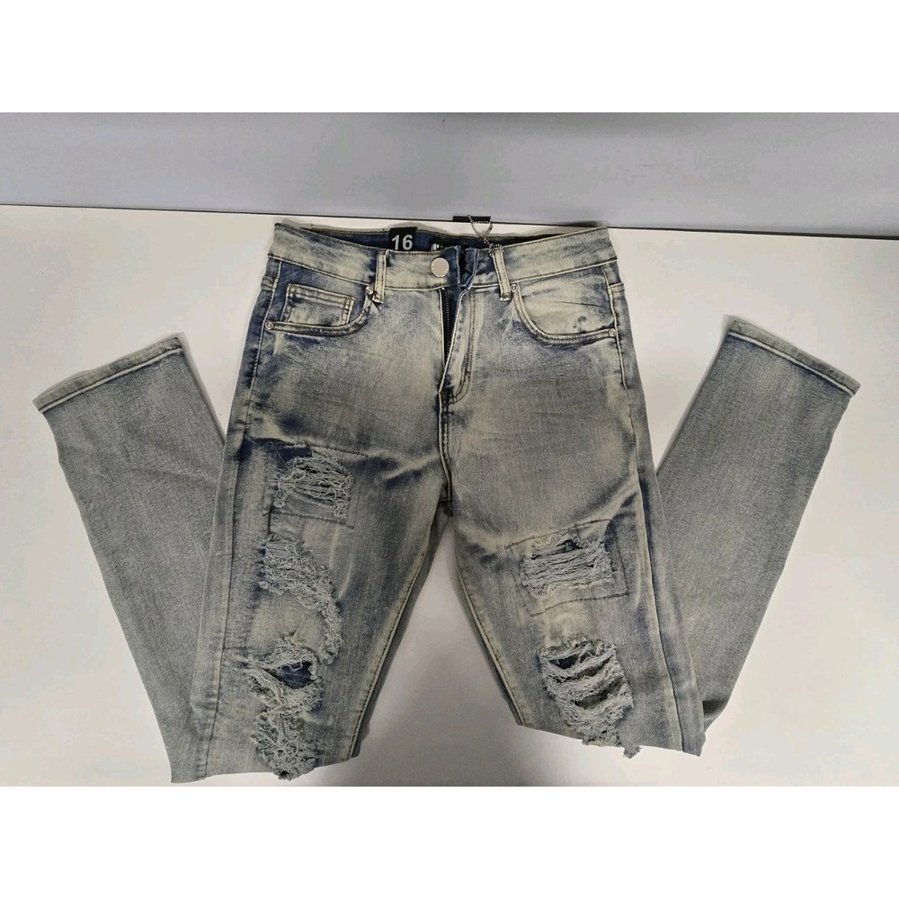 Waimea Boys Distressed Bleach Wash Blue Jeans Size 16 NWT